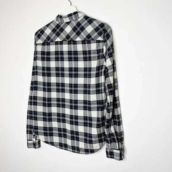 PAIGE Cream & Blue Plaid Button-Down Shirt Versatile Casual & Workwear Essential - Picture 9 of 9